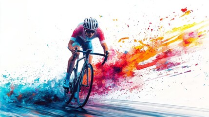 Cyclist with colorful splashes of paint