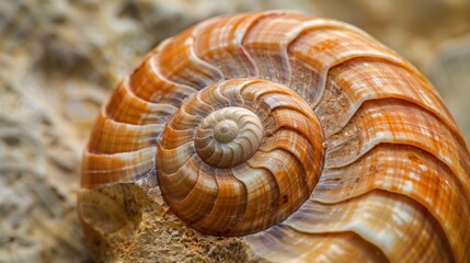 Nautilus shell highlighted in an abstract setting, showcasing its detailed spiral. The shell's geometric design is a beautiful display of marine life and nature.