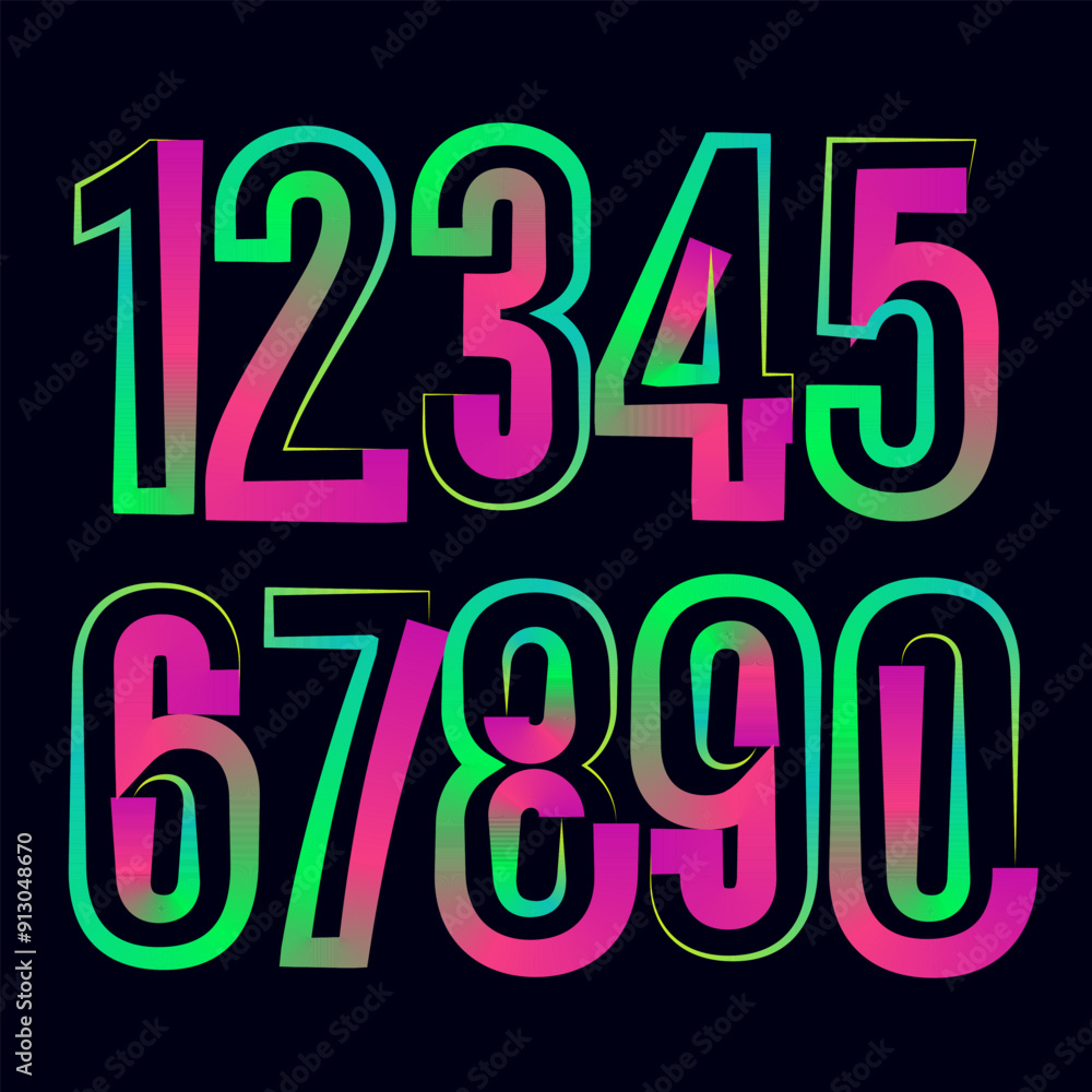 Poster vector set of numbers, set numbers, gradient numbers
