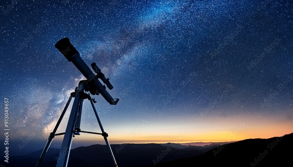 Wall mural looking at the sky with telescope, ai generated