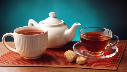Fototapeta premium tea cup and teapot, AI generated