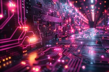 Fototapeta premium Futuristic purple gaming background with neon lights.