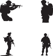 Silhouette of soldiers on white background