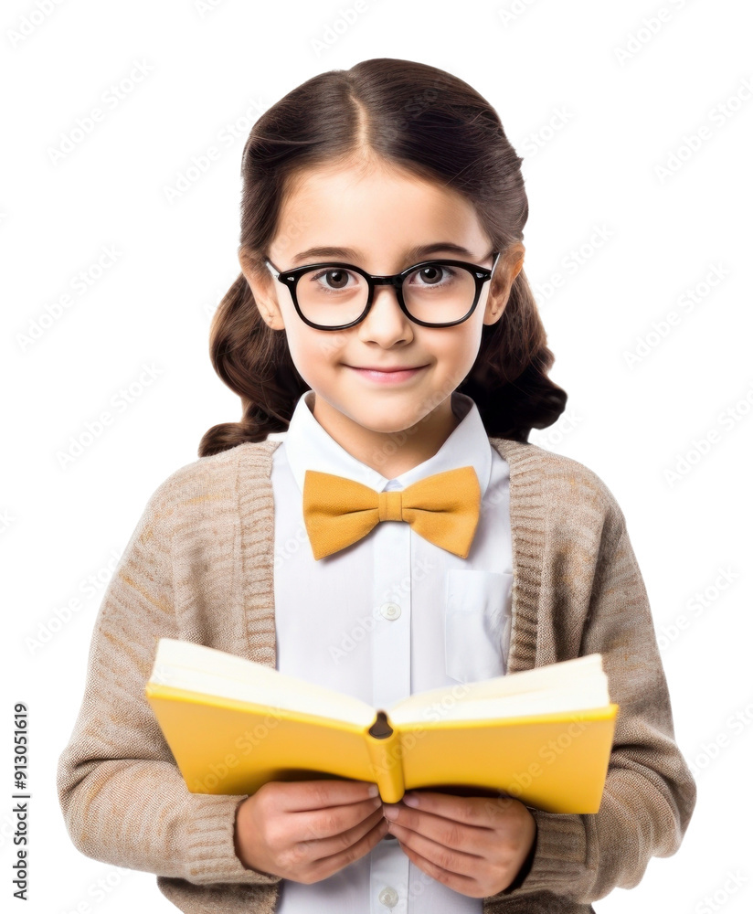 Canvas Prints png little girl student holding a book glasses reading smile.