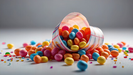 wallpaper on white background with candies in colored wrapper, 3d rendering