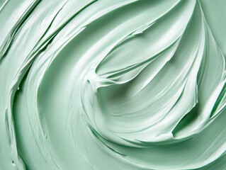 Fototapeta premium Delicate Creamy Light Green Cosmetic Cream with Intricate Patterns on Isolated Background | Soft Strokes with Space for Text