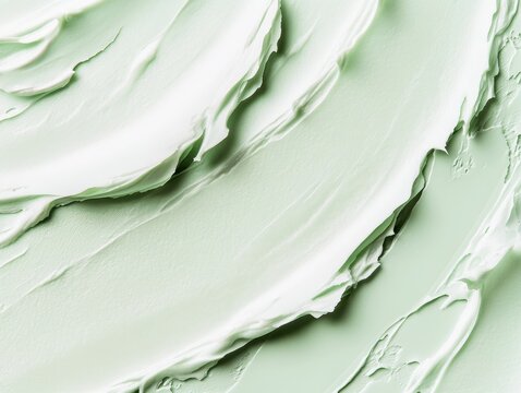 Luxurious Light Green Cosmetic Cream with Creamy Texture and Delicate Strokes on Isolated Background