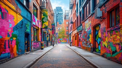 Fototapeta premium Colorful graffiti art in urban alleyway