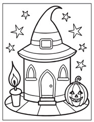 Halloween Witchs Lair coloring page design Halloween vector design black and white design
