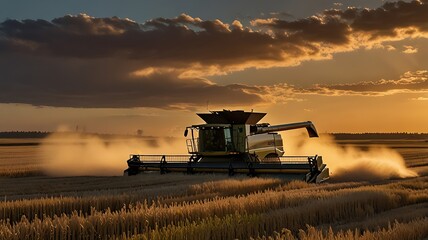 Fototapeta premium combine harvester working on the field at sunset