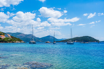 Crystal clear waters of Adriatic Sea around Elaphiti Island Sipan near Dubrovnik. Summer in Croatia