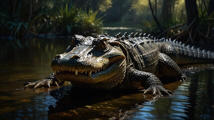 Obraz premium Crocodile in the rainforest. Wildlife scene from tropics.