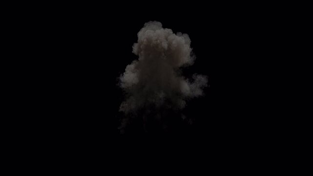 Explosion from a bomb or missile, heavy smoke and fire, two speeds including slow motion, 25p, with alpha for transparent background