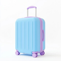 Cute blue suitcase in cartoon style with simple lines on a white background
