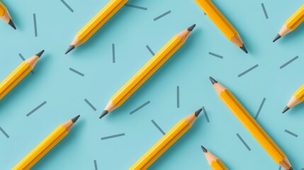 Multiple yellow pencils on a blue background pattern
