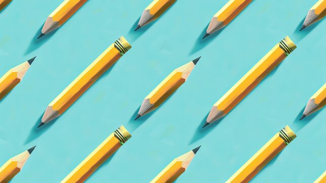 Yellow pencils aligned in a diagonal pattern on blue