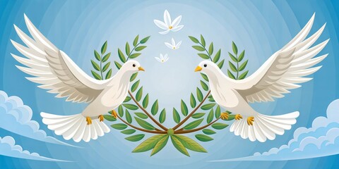 Obraz premium Inspiring International Day of Peace Banner with White Doves and Olive Branches