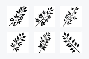 Minimal feminine botanical floral branch in vector silhouette 