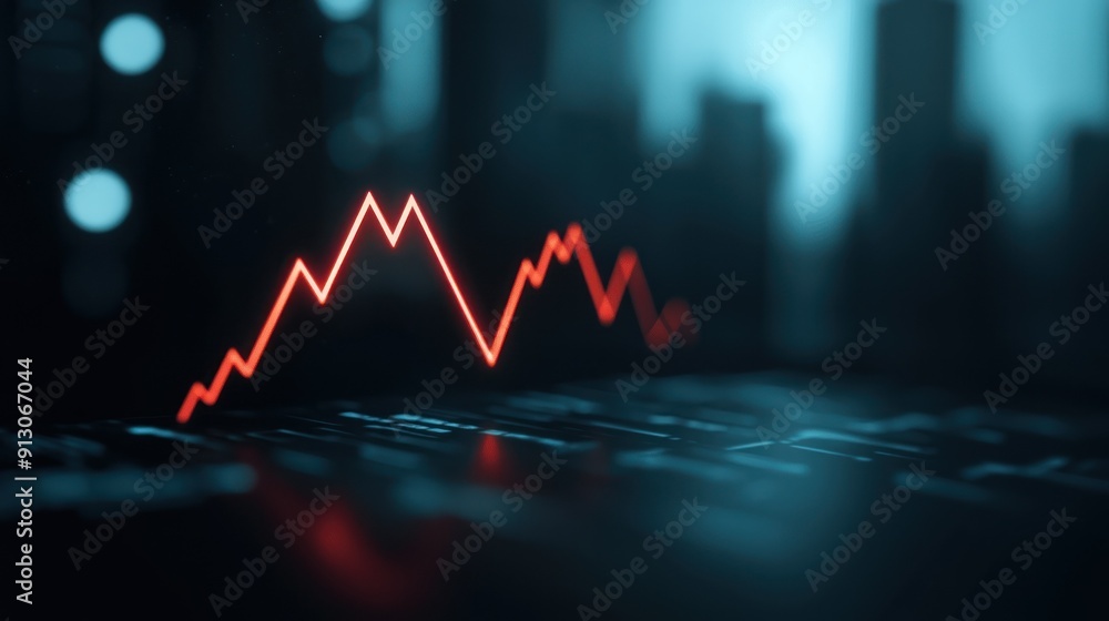Aufkleber a close-up view of an upward trending stock market graph with a vibrant red line against a blurred c
