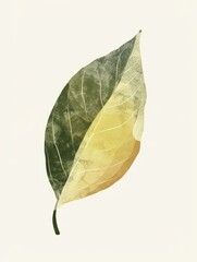 Watercolor leaf illustration. A single leaf in shades of green and yellow, painted in a watercolor style. Perfect for nature-themed projects.