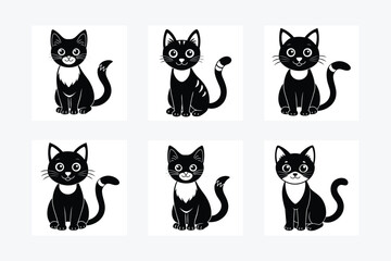 Set of cute cat vector silhouette