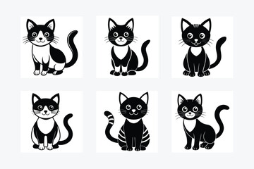 Set of cute cat vector silhouette