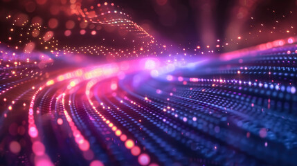 Fototapeta premium Dynamic digital representation of voice. Vibrant sound waves in shades of blue, green and purple. Symbolizes communication and technology, emphasizing the futuristic aesthetic