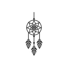 Black and White Dreamcatcher with Three Feathers