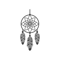 Fototapeta premium Black and White Dreamcatcher with Three Feathers