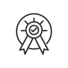 Obraz premium Black and White Icon of a Checkmark Badge with Ribbon