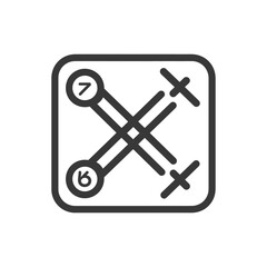 Black and White Icon of a Drone with a Number 6 and 7 on its Propellers