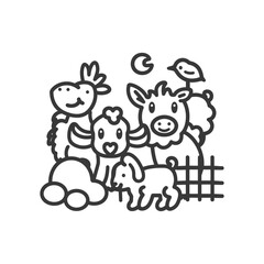 Cartoon Animals with a Bird and a Moon