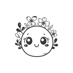 Cartoon Character with Flower Crown and Big Eyes