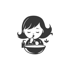 Retro Girl Enjoying a Bowl of Nourishing Porridge