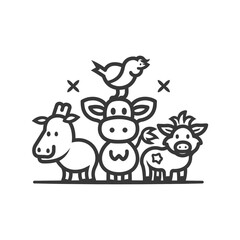 Obraz premium Charming Line Art Trio: Cow, Bird, and Wild Boar