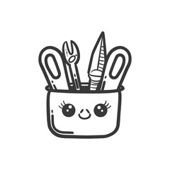 Kawaii Camping Cutlery Set in Cute Pot Illustration