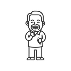 Obraz premium Cheerful Cartoon Man Brushing Teeth, Line Art Illustration