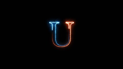 Glowing Neon Effect Letter Icon Illustration and Neon Alphabet Isolated on Black Background. 