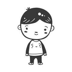 Obraz premium Cartoon illustration of a smiling boy with short black hair wearing a striped shirt and pants