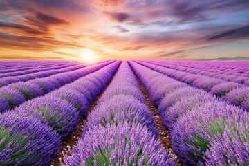 Fototapeta premium Majestic sunset blooming lavender fields