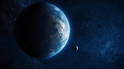 Obraz premium A single planet in endless dark space background illustration, concept of astronomy and fantasy space landscape