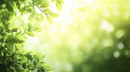 Nature's Embrace: Fresh green leaves reach towards a bright, sunlit background, creating a sense of peace, rejuvenation, and growth.