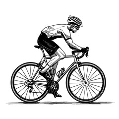 Professional cyclist. Black and white hand-drawing illustration