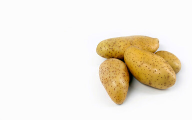 Raw potato on white background with copy space for banner, advertising, food market, vegetable, vegan food, mouse shape, sales and promotion