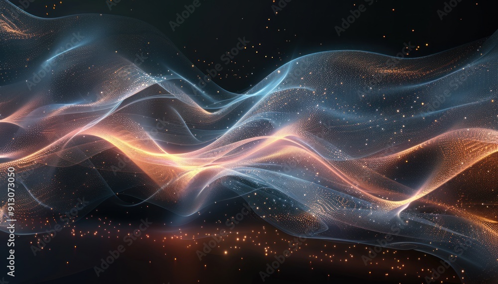Aufkleber an artistic computer generated image depicting a glowing wave set against a dark background