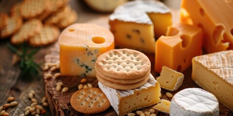 Variety of gourmet cheese and crackers