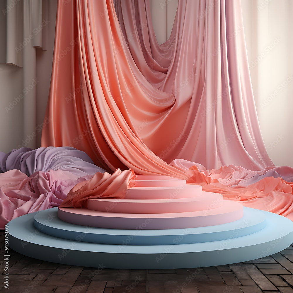 Poster 3d render, abstract minimal scene with podium, pedestal or platform