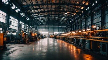 Naklejka premium Industrial Warehouse Filled With Machines