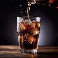 Ice cola glass on the table with dark background