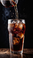 Ice cola glass on the table with dark background